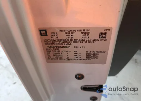 2012 GMC Acadia Sle z USA, uszkodzony, nr VIN 1GKKRPED8CJ158561